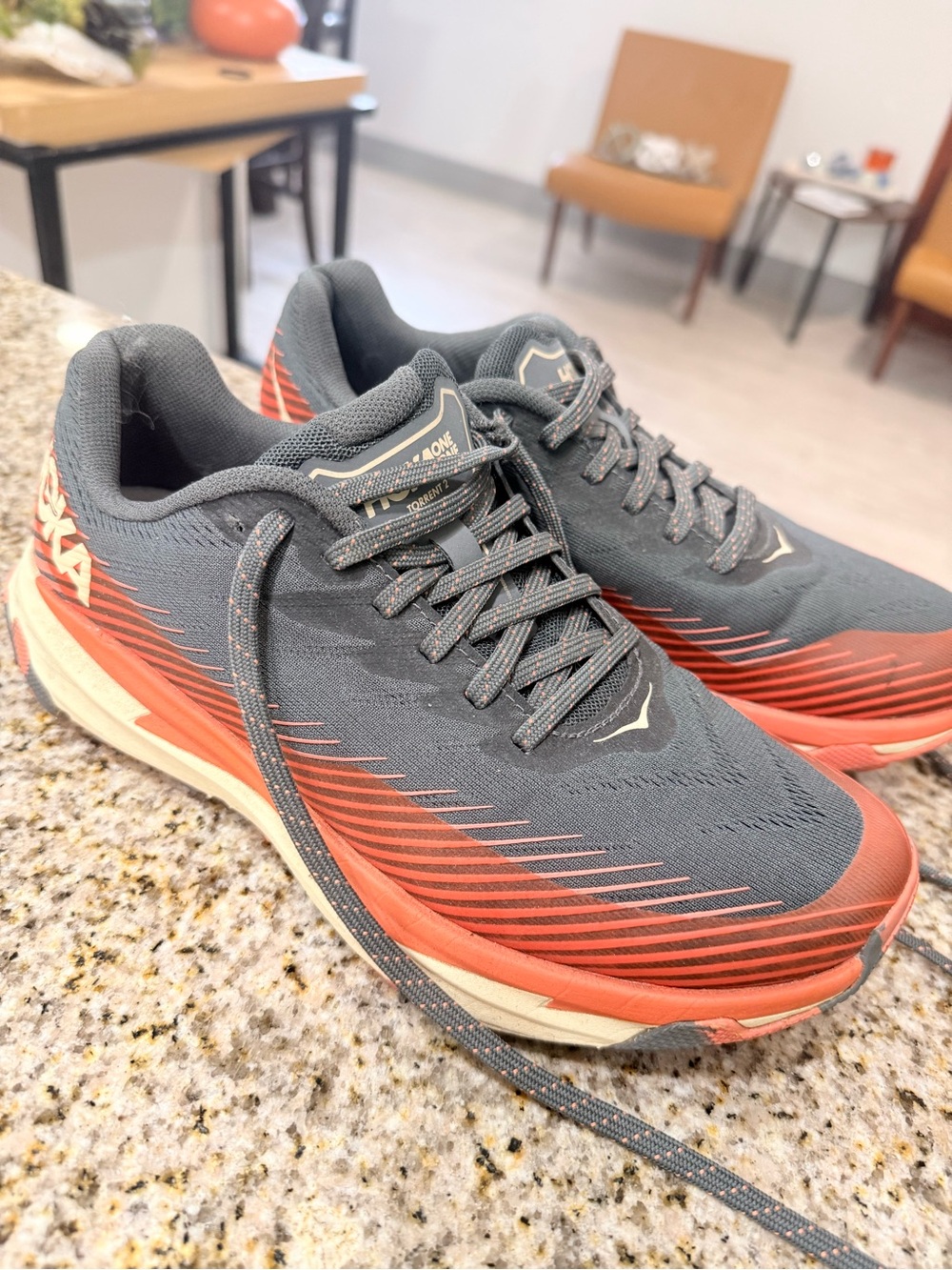 Women's Gray and Orange Running Shoes - Lightweight Athletic Trainers